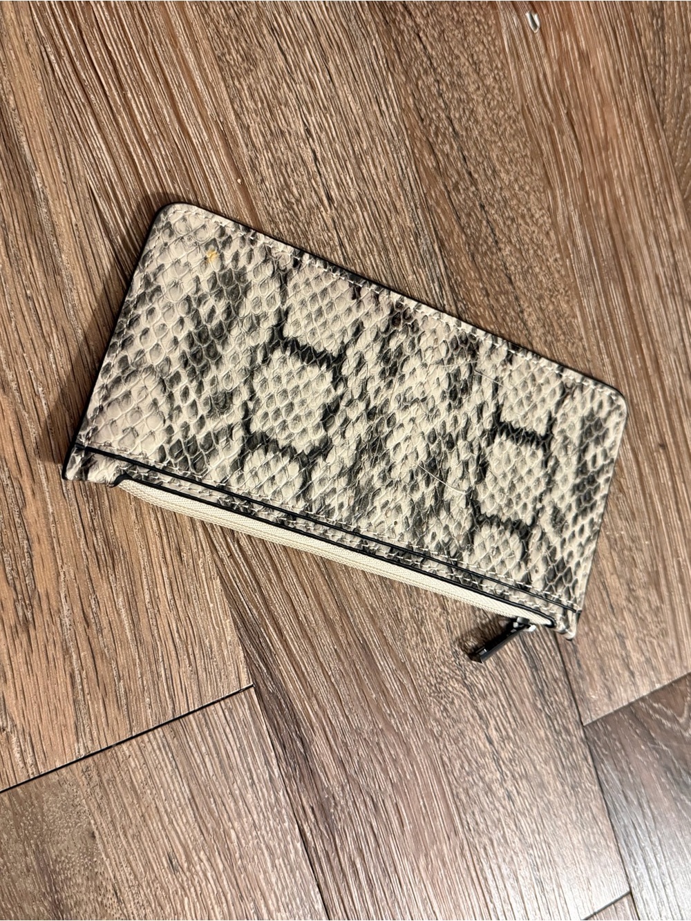 a new day Snake-Print Zip Card Holder in Cream and Black